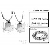 Titanium Silver Sweetheart Pendants with Rhinestones and Free Chains 111