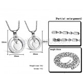 Titanium Silver Sweetheart "Forever Love" Lovers Pendants with Rhinestones and Free Chains C415