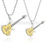 Titanium Gold Guitar Lovers Pendants with Free Chains C343