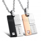 Titanium Black and Rose Gold Rotatable Lovers Pendants with Rhinestones and Free Chains C605
