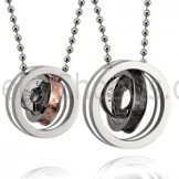 Titanium Black and Rose Gold Rings Lovers Pendants with Free Chains C491