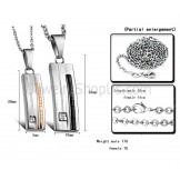 Titanium Rectangle Black and Rose Gold "Love Forever" Lovers Pendants with Rhinestones and Free Chains C567