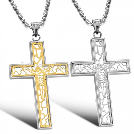 Titanium Gold and Silver Hollow Cross Lovers Pendants and Free Chains C709