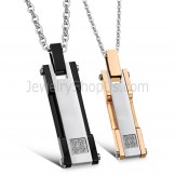 Titanium Rose Gold and Black Rectangle Lovers Pendants with Rhinestone and Free Chains C362 