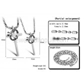 Titanium Silver Cross Lovers Pendants with Rhinestones and Free Chains GX724