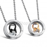 Titanium Black and Rose Gold Octopus Lovers Pendants with Rhinestone and Free Chains C698