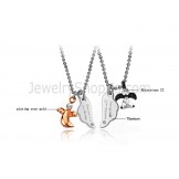 Titanium Black and Rose Gold Lovers Pendants with Rhinestones and Free Chains c739