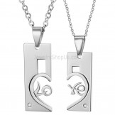 Titanium Silver Rectangle and Sweetheart Lovers Pendants and Dimaonds and Free Chains C539