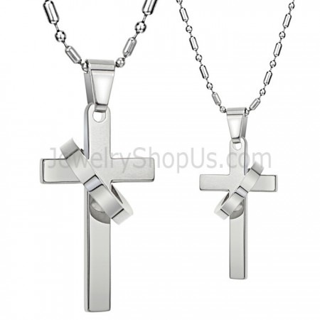 Titanium Silver Cross Pendants with Free Chains 136
