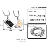 Titanium Black Rectangle and Rose Gold Sweetheart Lovers Pendants with Free Chains C601