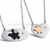 Titanium Ellipse and Sweetheart Lovers Pendants with Rhinestones and Free Chains C732