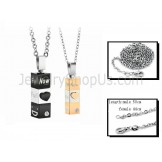 Titanium Black and Gold Cuboid Lovers Pendants with Free Chains C482