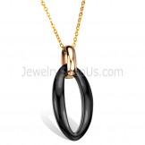 Black Ceramic "0" Tungsten Pendant with Gold Chain C716