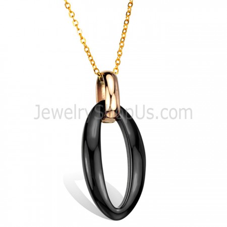 Black Ceramic "0" Tungsten Pendant with Gold Chain C716