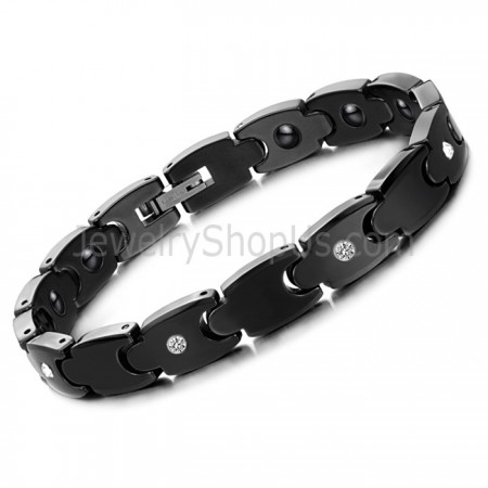 Anti-fatigue Black Ceramic Bracelet with Rhinestones C415