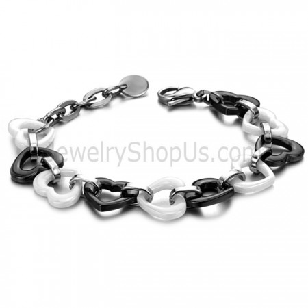 Black and White Ceramic Sweetheart Titanium Bracelet C426