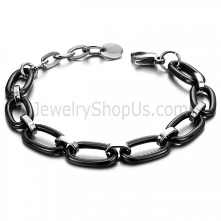 Black Ceramic Circle and Tianium Chain Bracelet C427