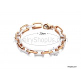 Gold Titanium and White Rectangle Ceramic Chain Bracelet C430