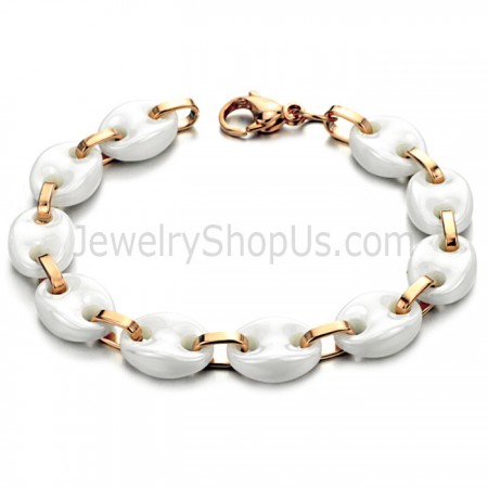 Gold Titanium with White Ceramic Bracelet C428