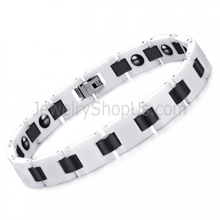 White and Black Ceramic Bracelet with Energy Magnetic Stone C414
