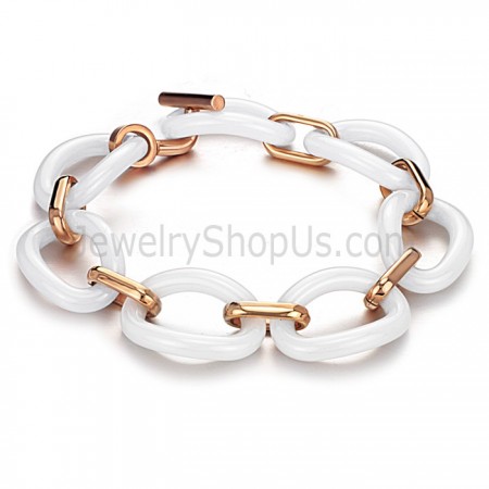 White Ceramic and Rose Gold Titanium Bracelet C404