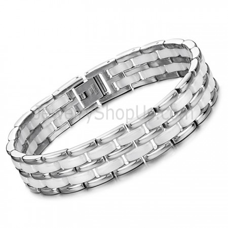 Ceramic and Titanium Mechanics Link Bracelet (White, Rose Gold) GS401