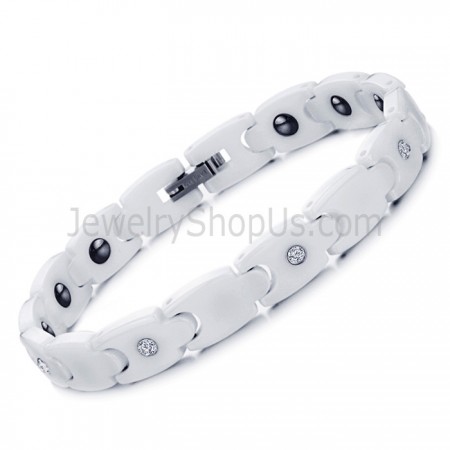 Healthy White Ceramic Bracelet with Rhinestones C415
