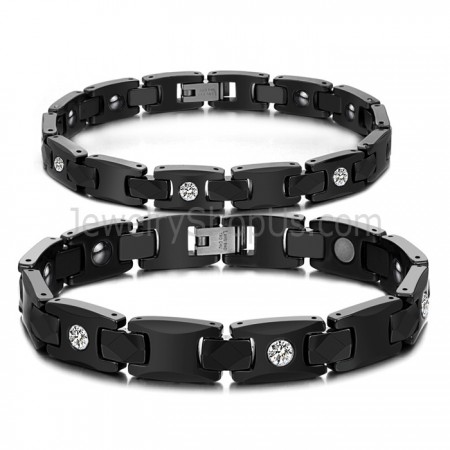Healthy Black Ceramic Couple Bracelet with Rhinestones C419