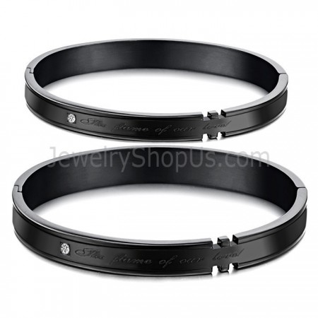 Tatanium Couple Bangles with Rhinestones (Black,Rose Gold) C731