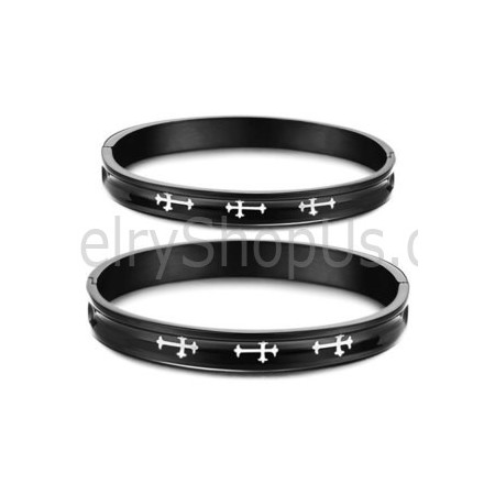 Tatanium Black Couple Bangles with White Cross C747