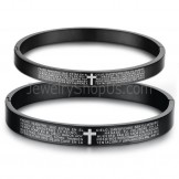 Tatanium Black Cross Couple Bangles with White Cross C848