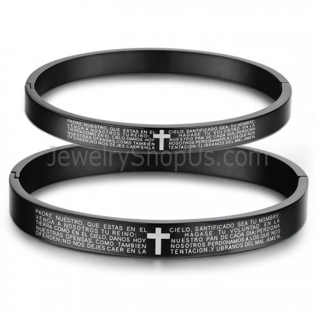 Tatanium Black Cross Couple Bangles with White Cross C848