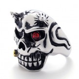 Skull With Red Diamond Titanium Ring 20945