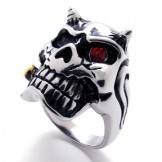 Skull With Red Diamond Titanium Ring 20945