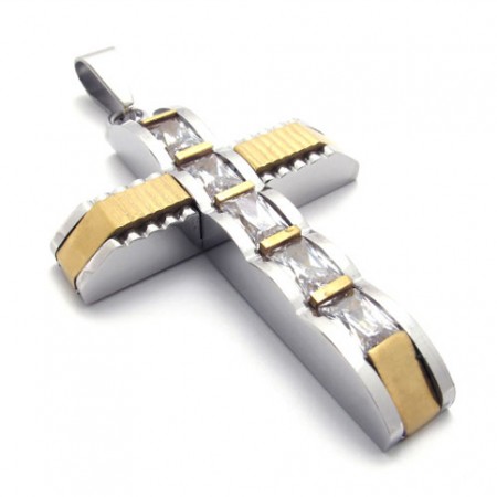 Gold Accent Cross Diamond Titanium Cross Pendant 20751