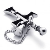 Skull With Red Diamond Dagger Titanium Cross Pendant 20542