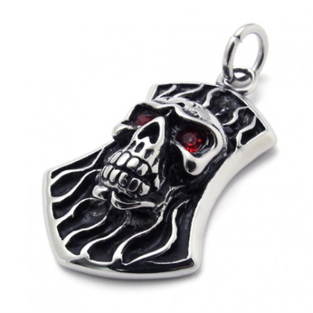 Skull With Red Diamond Titanium Pendant 20648