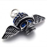 Wings Skull Blue Diamond Titanium Pendant 20640