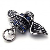 Wings Skull Blue Diamond Titanium Pendant 20640