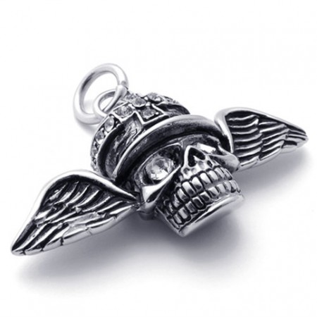 Wings Skull Diamond Titanium Pendant 20639