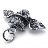 Wings Skull Diamond Titanium Pendant 20639