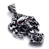 Skull with Red Diamond Titanium Pendant 20548