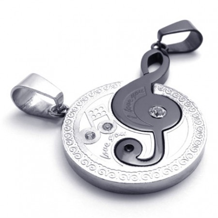 Black Musical Note Lovers Titanium Pendant 20442
