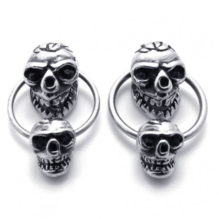 Double Skull Titanium Earrings 20353