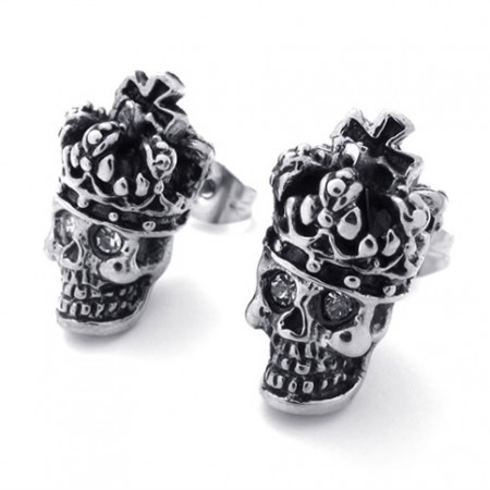 Crown Skull Titanium Earrings 20352
