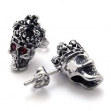 Red Diamond Crown Skull Titanium Earrings 20351