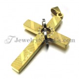 Cross Gold Titanium Pendant with Circles Rhinestones