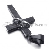 Cross Black Titanium Pendant with Circles Rhinestones