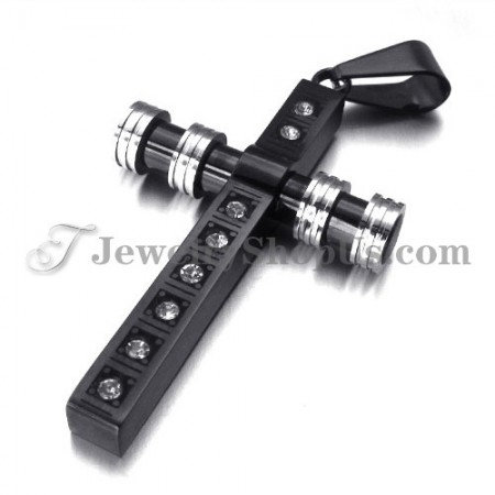 Gorgeous Black Titanium Cross Pendant with Rhinestones