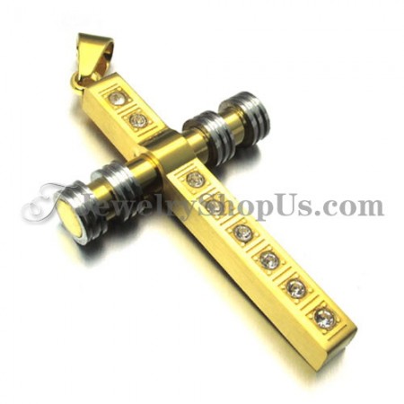 Gorgeous Gold Titanium Cross Pendant with Rhinestones